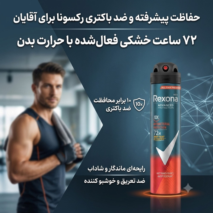 اسپری ضد تعریق مردانه رکسونا مدل Antibacterial Protection حجم 200 میلی لیتر