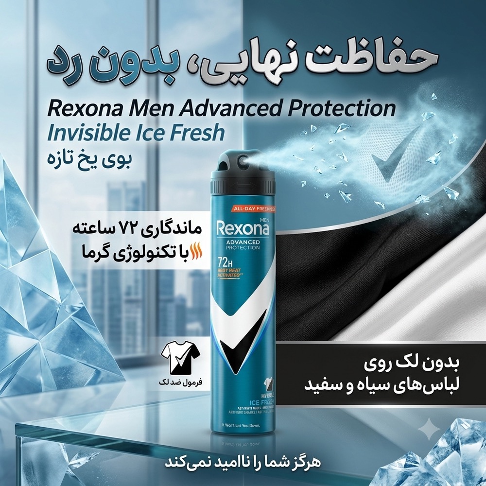 اسپری ضد تعریق مردانه رکسونا مدل Invisible Ice Fresh حجم 200 میلی لیتر