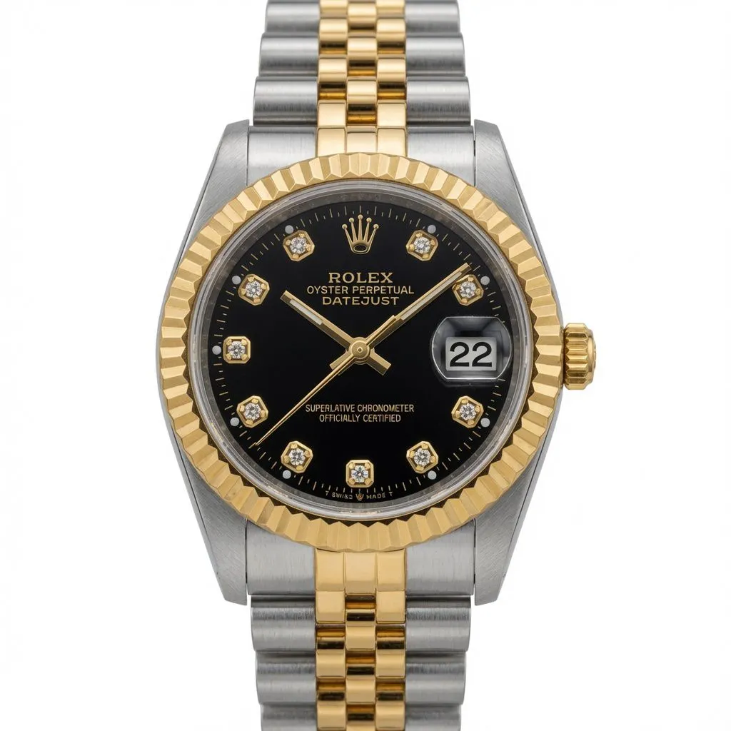 ساعت مردانه رولکس دیت جاست استیل طلایی صفحه مشکی مسترکوالیتی