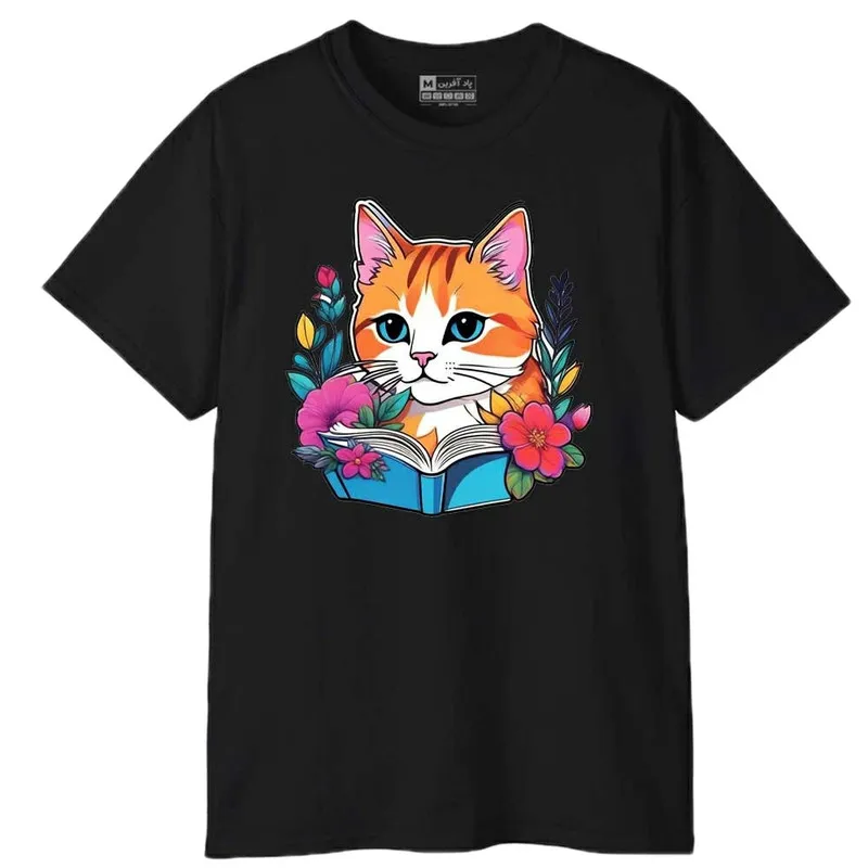 تیشرت آستین کوتاه مردانه طرح گربه جنس نخ و پلی استر